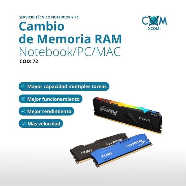 SERVICIO CAMBIO DE MEMORIA RAM NOTEBOOK/PC/MAC