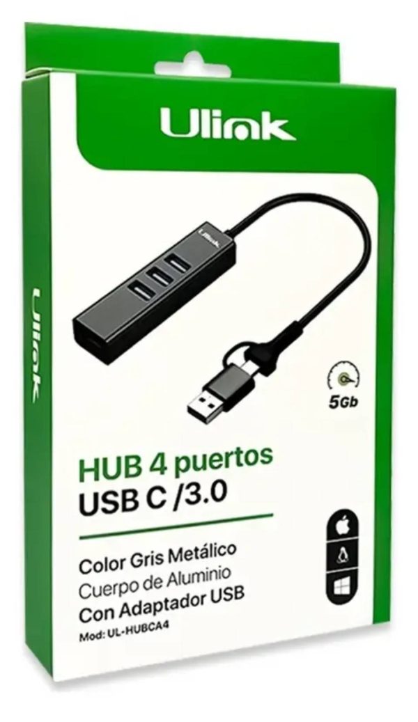 HUB  4 PUERTOS USB TIPO C UL-HUBC400
