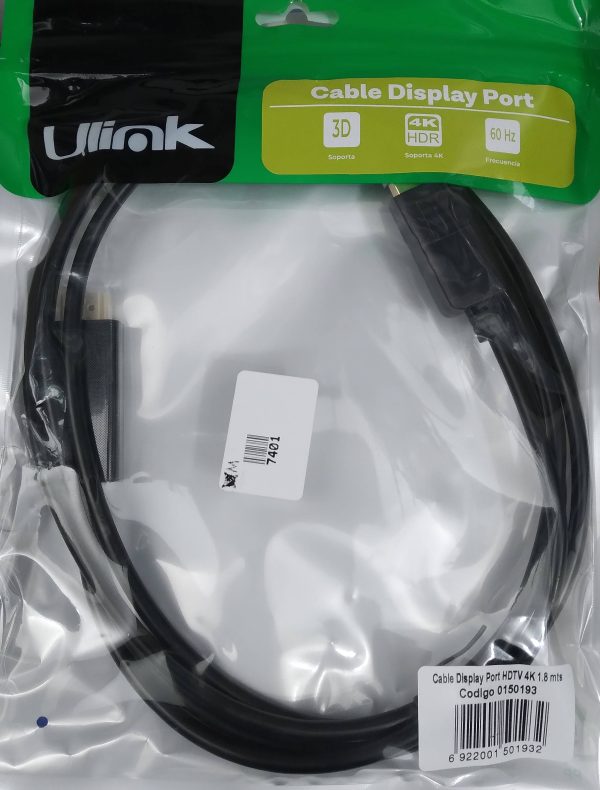 CABLE DISPLAY PORT A HDMI 4K 1,8MTS COLOR NEGRO